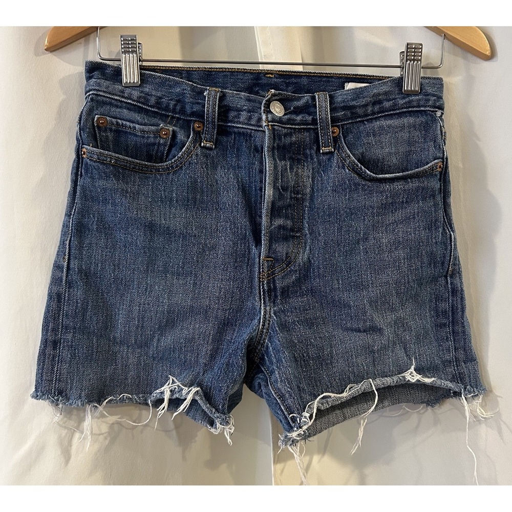 Levis Jean Shorts Womens 27‎ Blue 501 Button Fly White Oak Cone Denim